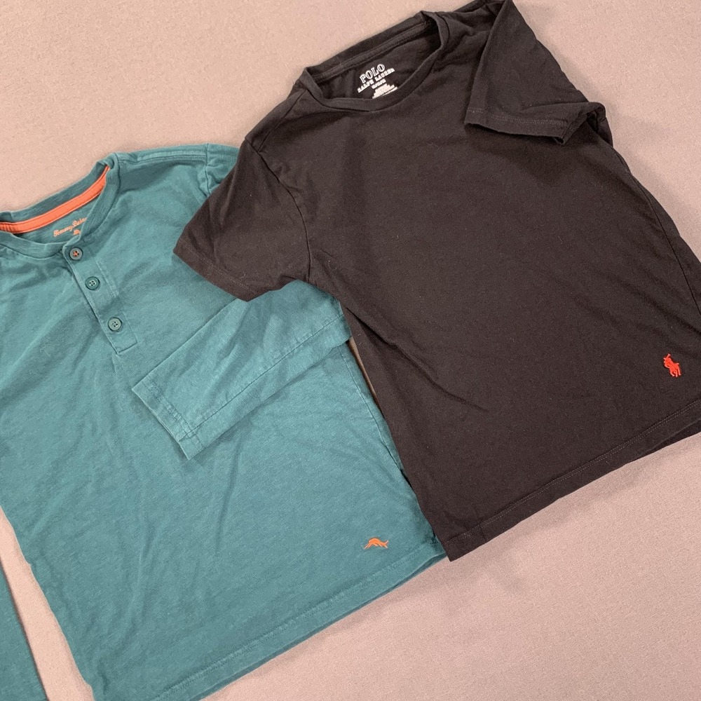 Tommy Bahama Polo Ralph Lauren Shirts Boys Med (7/8) Lot 2 Teal Black Henley Tee